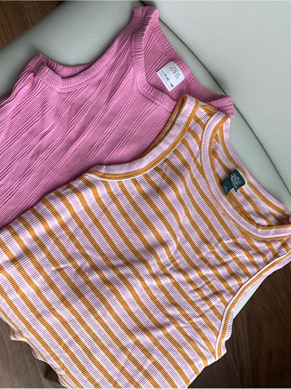 Zara Pink Solid Tank & Wild Fable Yellow-Pink Striped Ribbed Tank Set